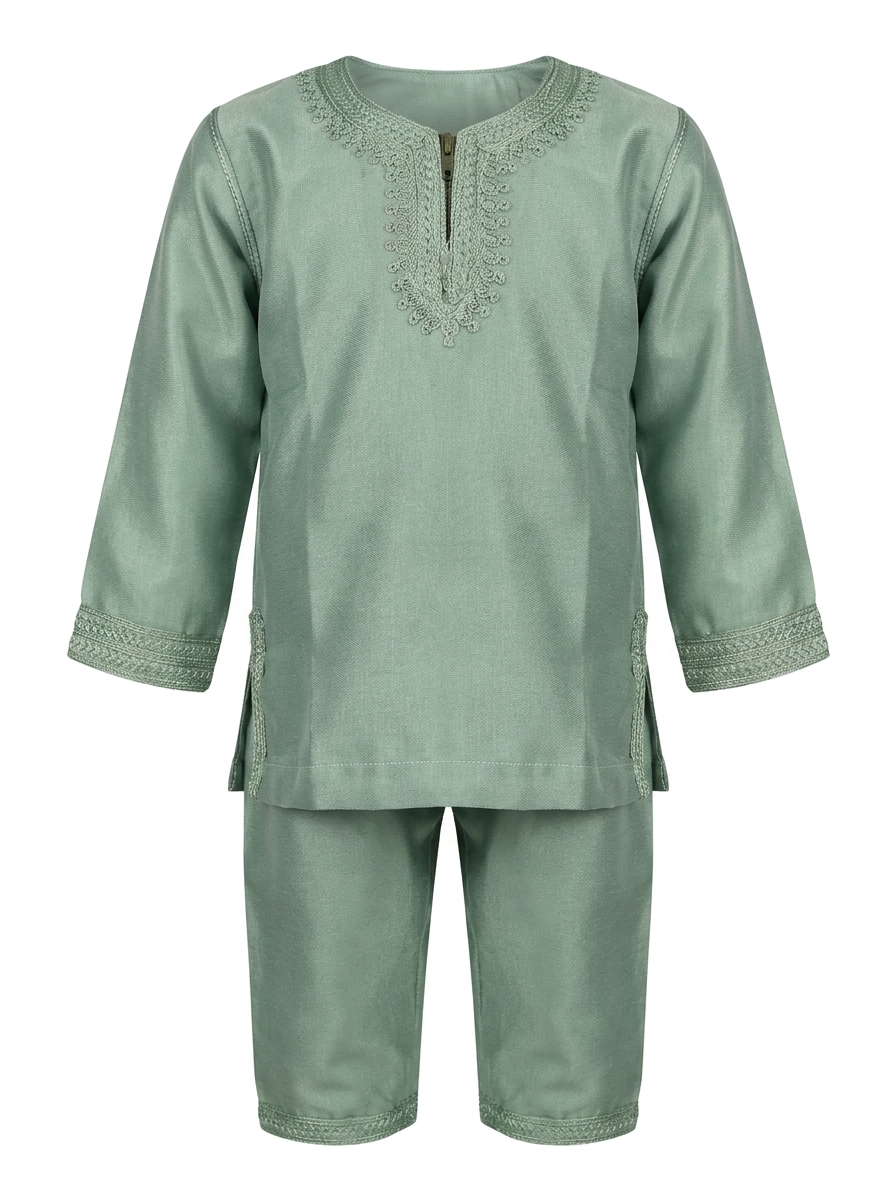 Ensemble Cérémonie Garçon Tunique et Pantalon Vert Amande — Âge : 8 years - main white