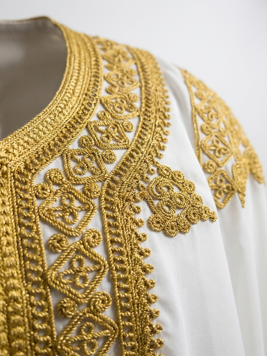 snp-img-352 Jabador de Cérémonie Blanc aux Broderies Dorées - detail zoom