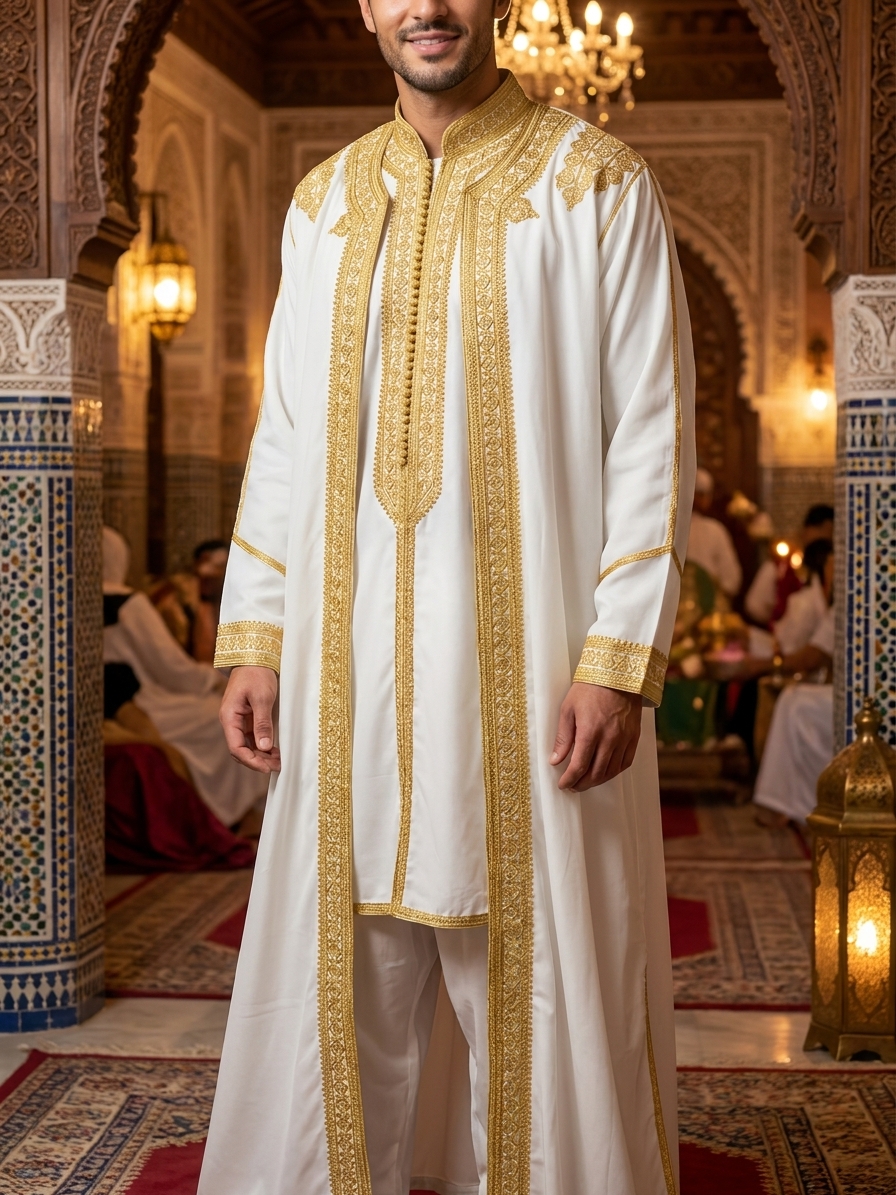 snp-img-353 Jabador de Cérémonie Blanc aux Broderies Dorées - worn festive