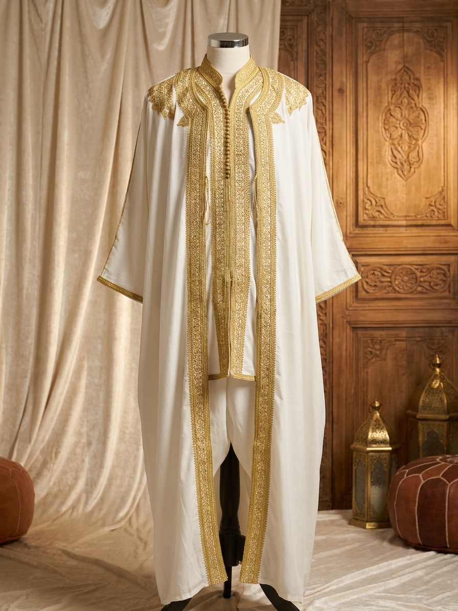 snp-img-354 Jabador de Cérémonie Blanc aux Broderies Dorées - lifestyle