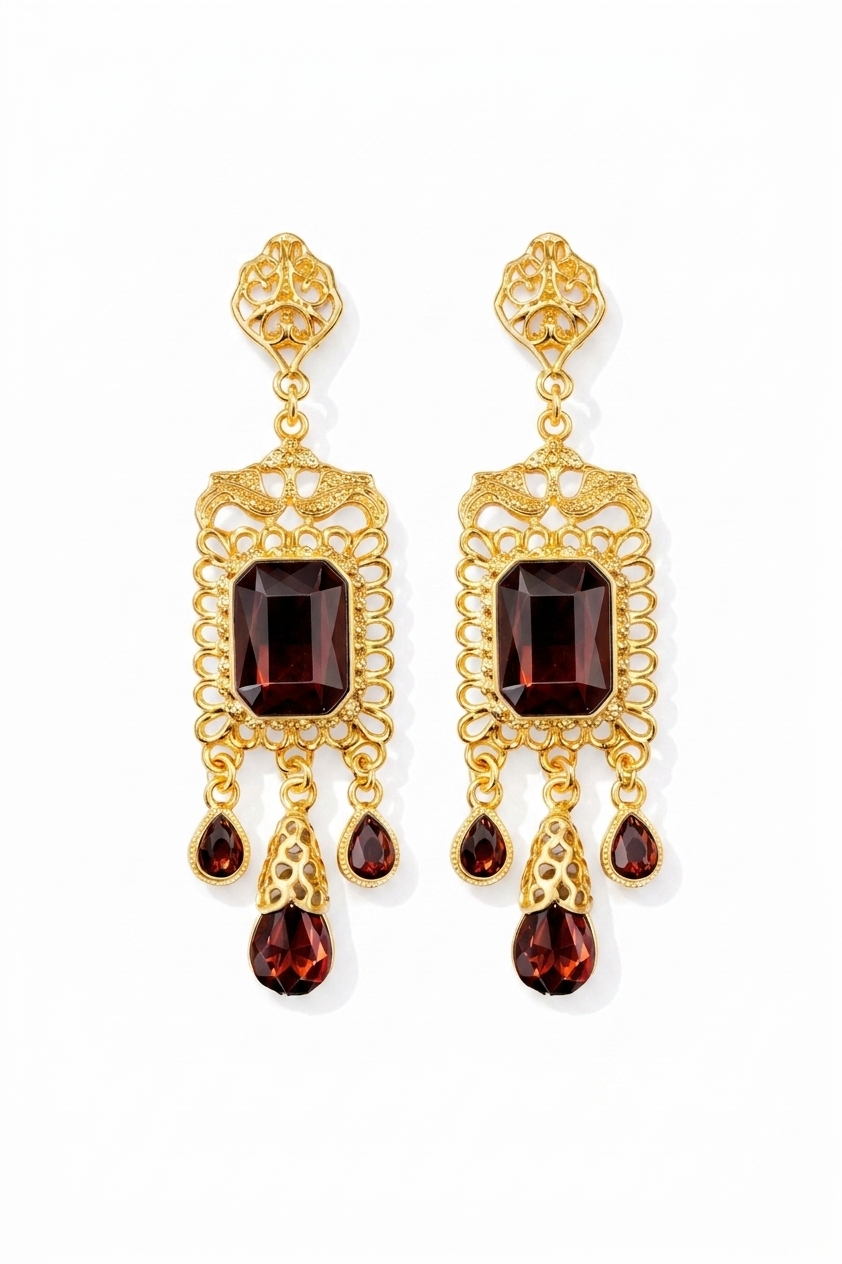 Boucles d'Oreilles Chandelier en Filigrane - main white