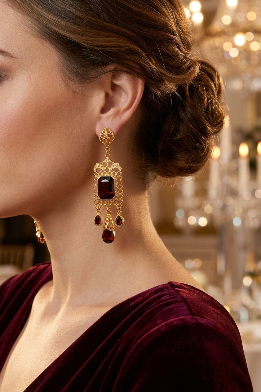Boucles d'Oreilles Chandelier en Filigrane - worn festive