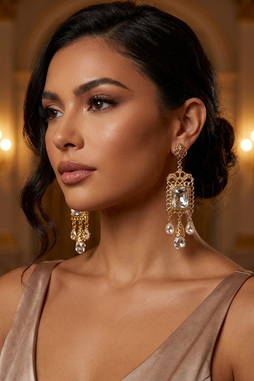Boucles d'Oreilles Chandelier en Filigrane - worn festive