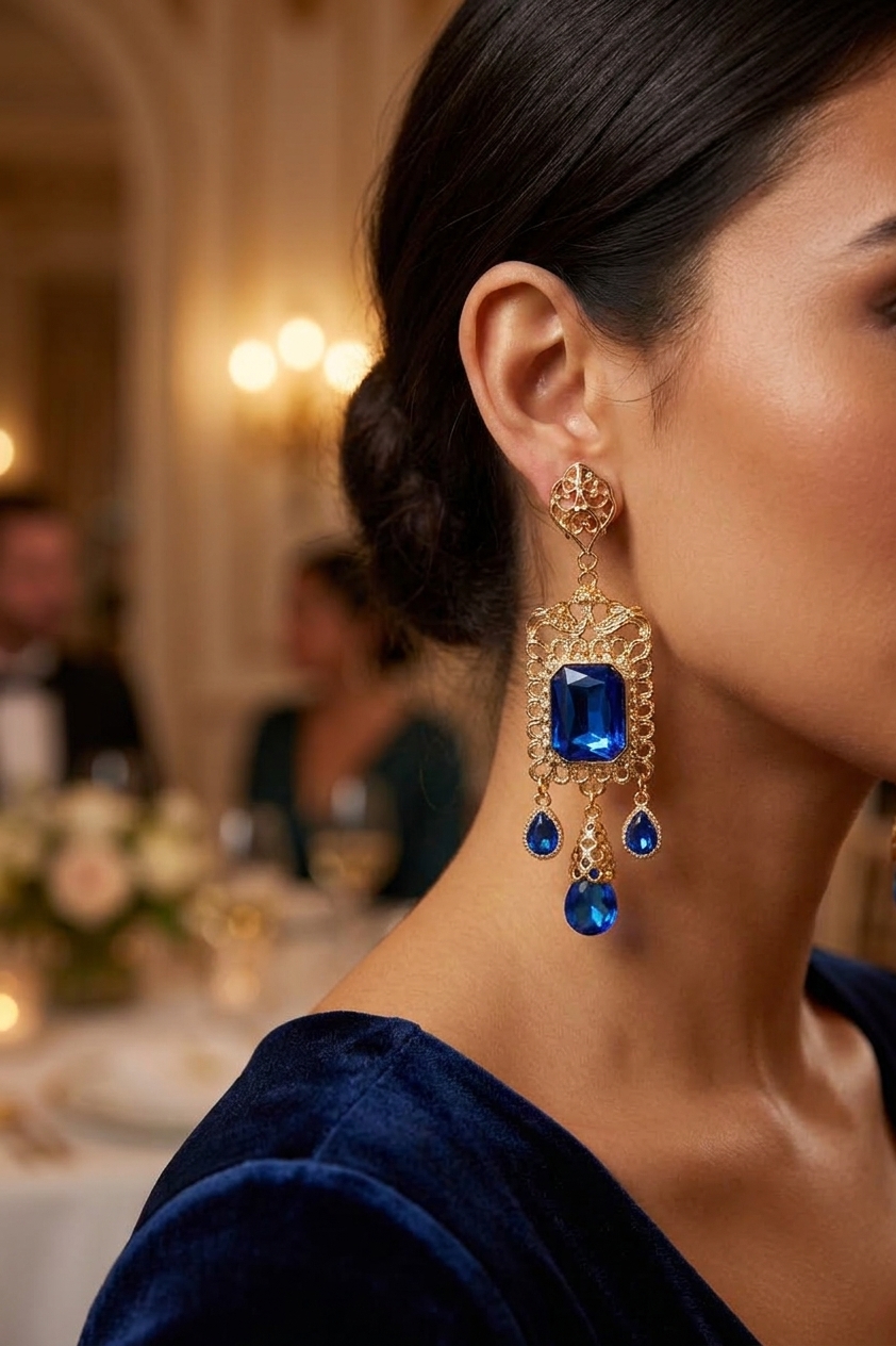 Boucles d'Oreilles Chandelier en Filigrane - worn festive