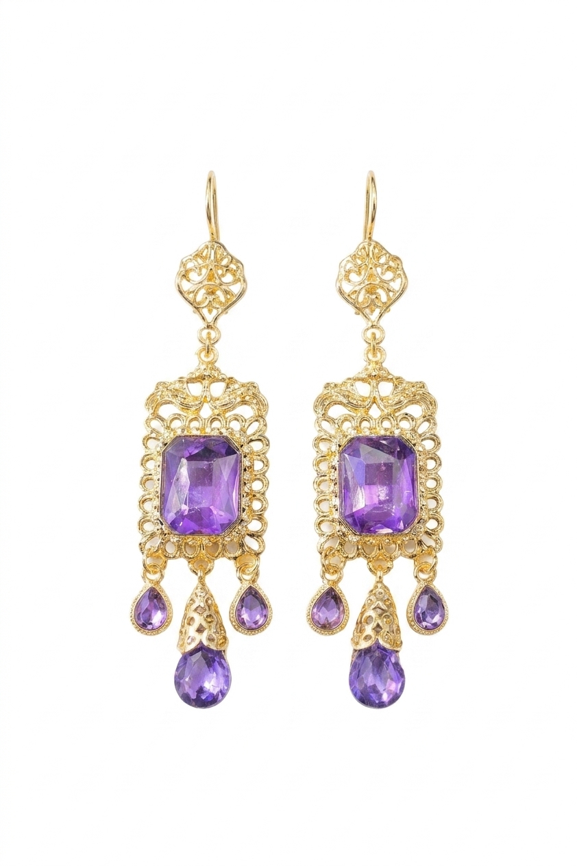 Boucles d'Oreilles Chandelier en Filigrane - main white