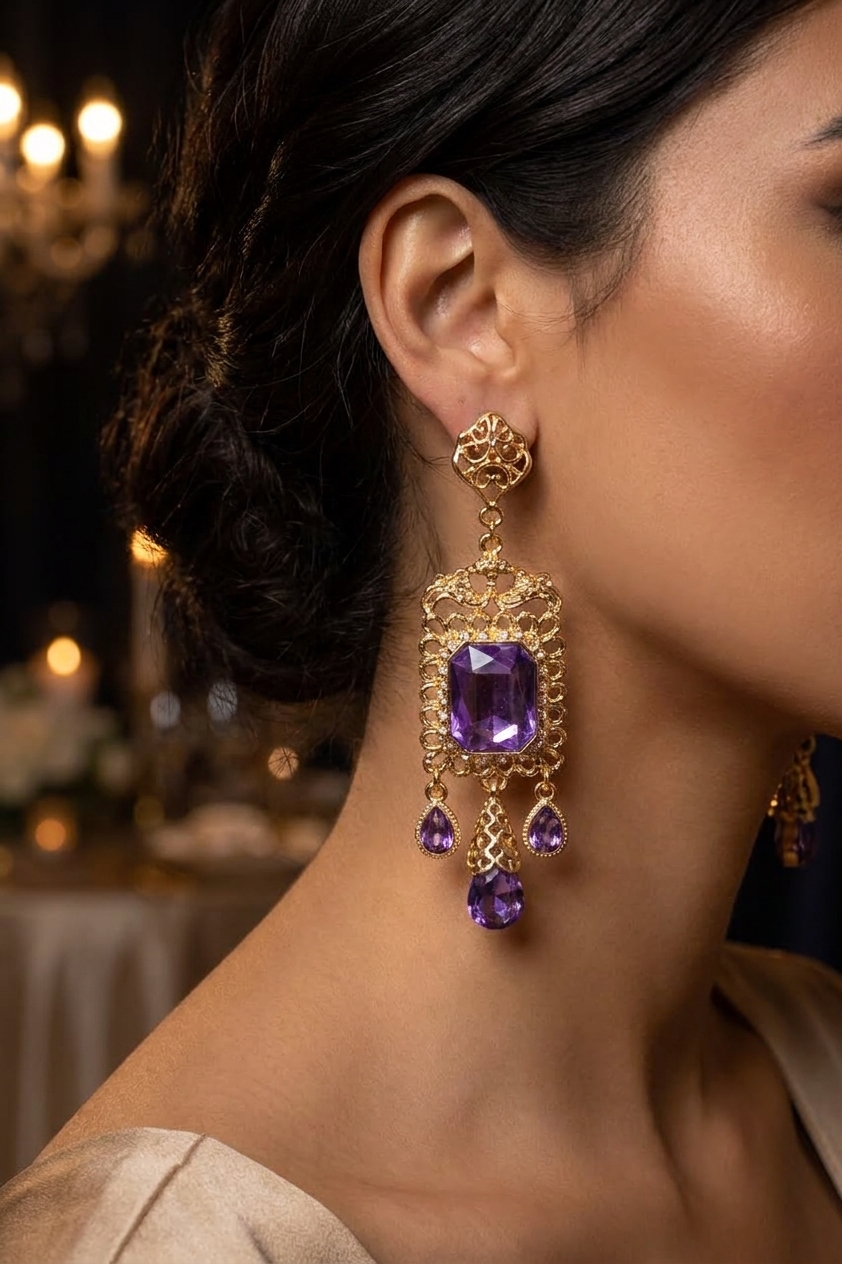 Boucles d'Oreilles Chandelier en Filigrane - worn festive