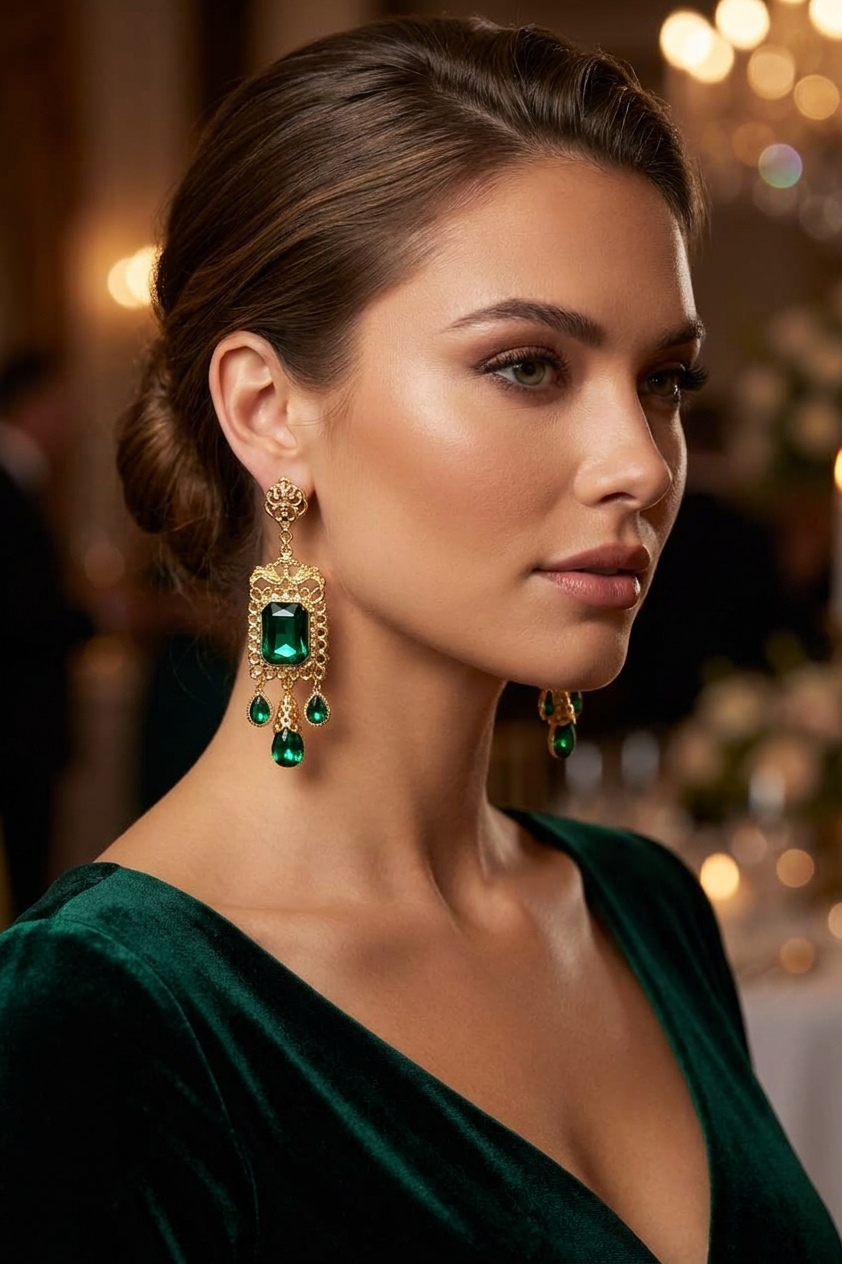 Boucles d'Oreilles Chandelier en Filigrane - worn festive