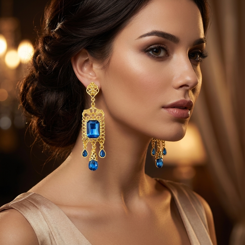 Boucles d'Oreilles Chandelier en Filigrane - worn festive