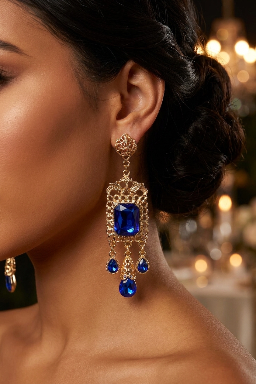 Boucles d'Oreilles Chandelier en Filigrane - worn festive