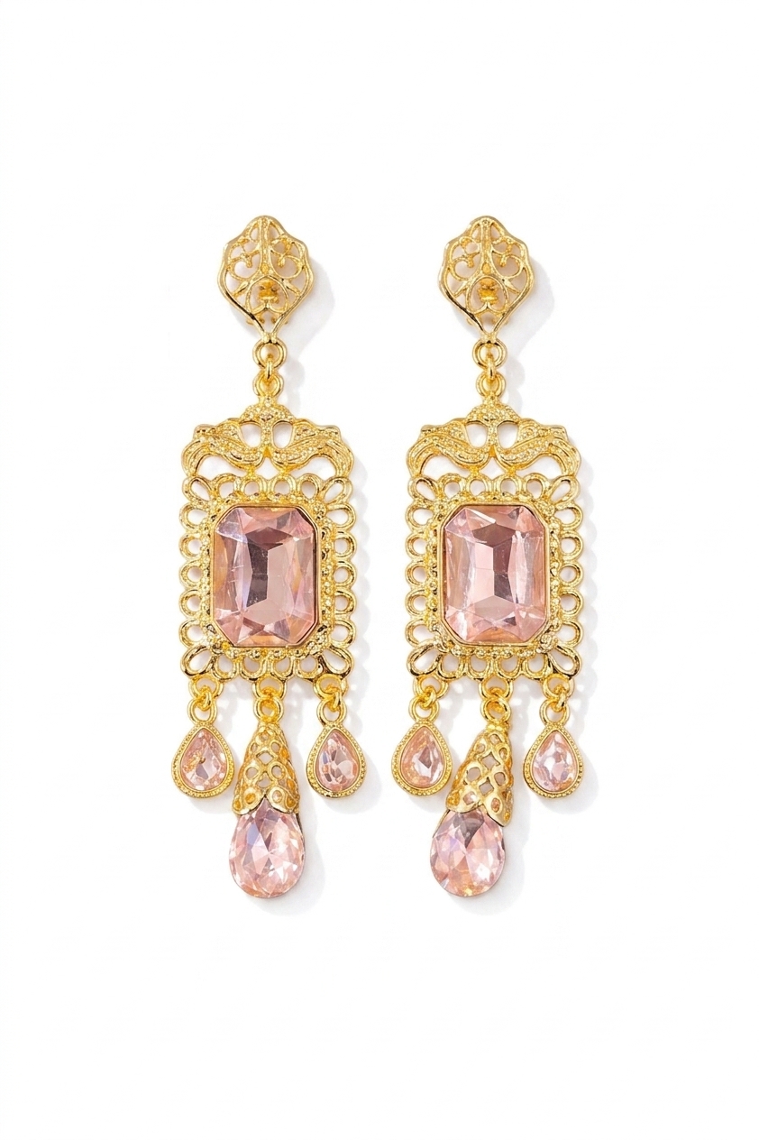 Boucles d'Oreilles Chandelier en Filigrane - main white