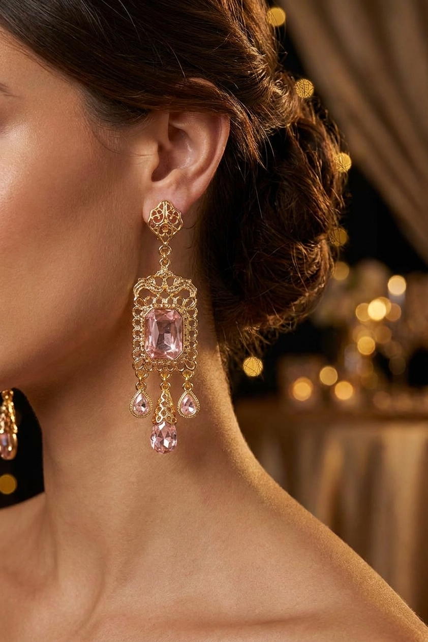 Boucles d'Oreilles Chandelier en Filigrane - worn festive