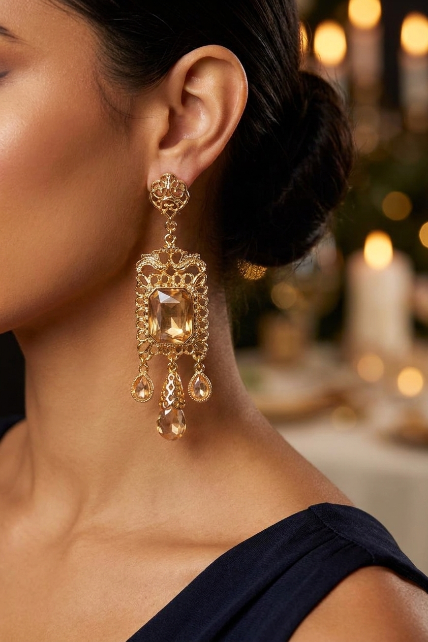 Boucles d'Oreilles Chandelier en Filigrane - worn festive