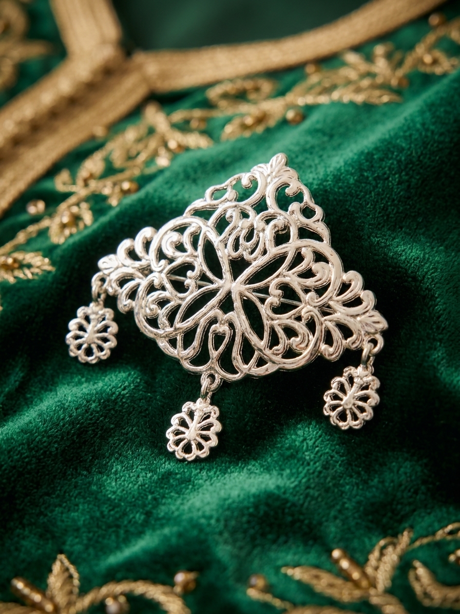 Broche Ornementale en Filigrane - worn festive