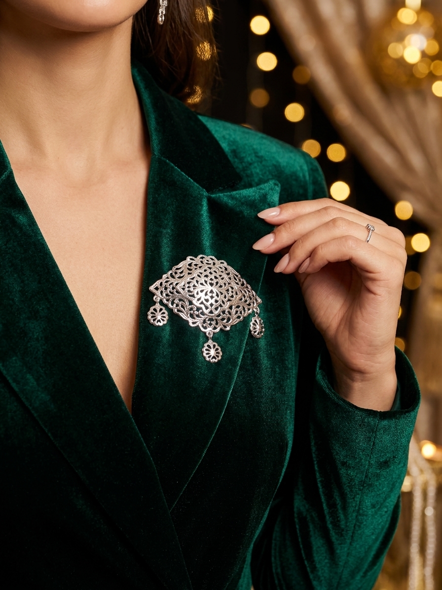 Broche Orientale en Filigrane - worn festive