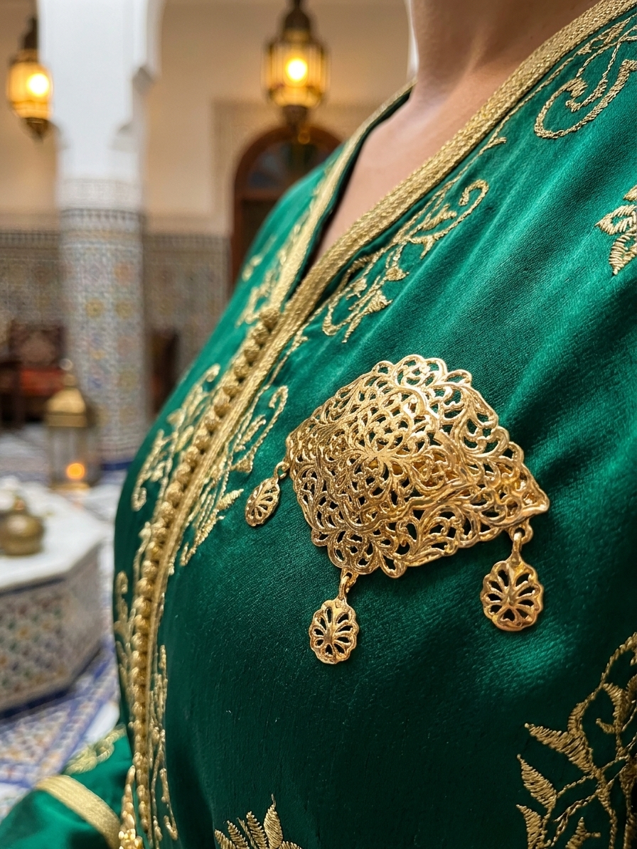 Broche Orientale en Filigrane - worn festive