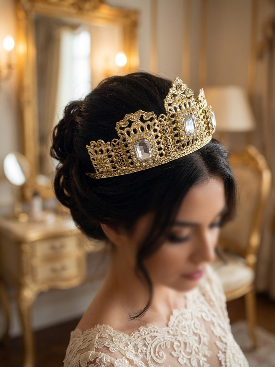 Couronne Majestueuse aux Motifs Arabesques - worn festive