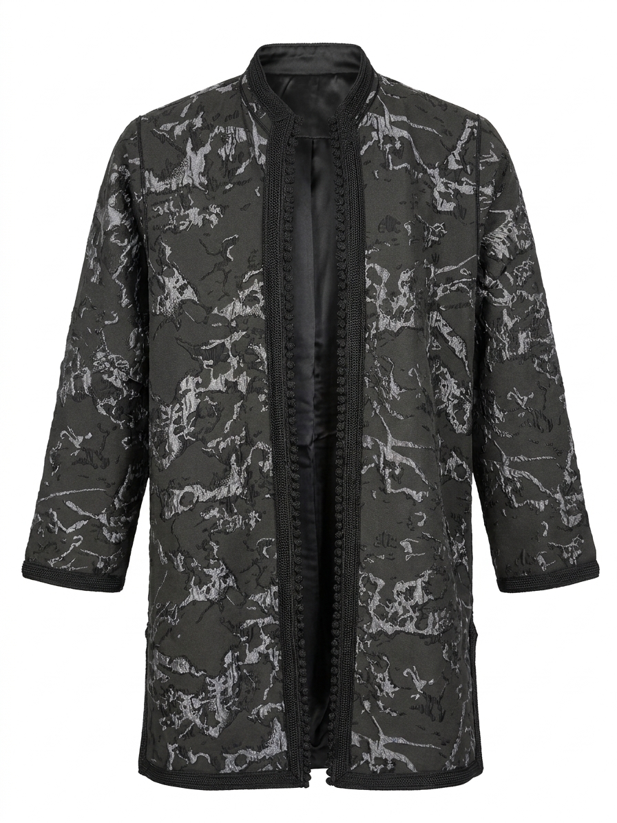 Gilet Long en Brocart Floral - main white