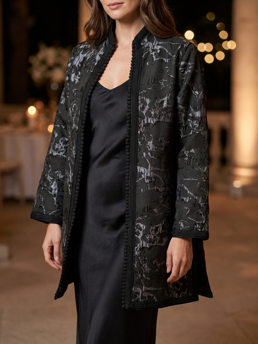Gilet Long en Brocart Floral - worn festive