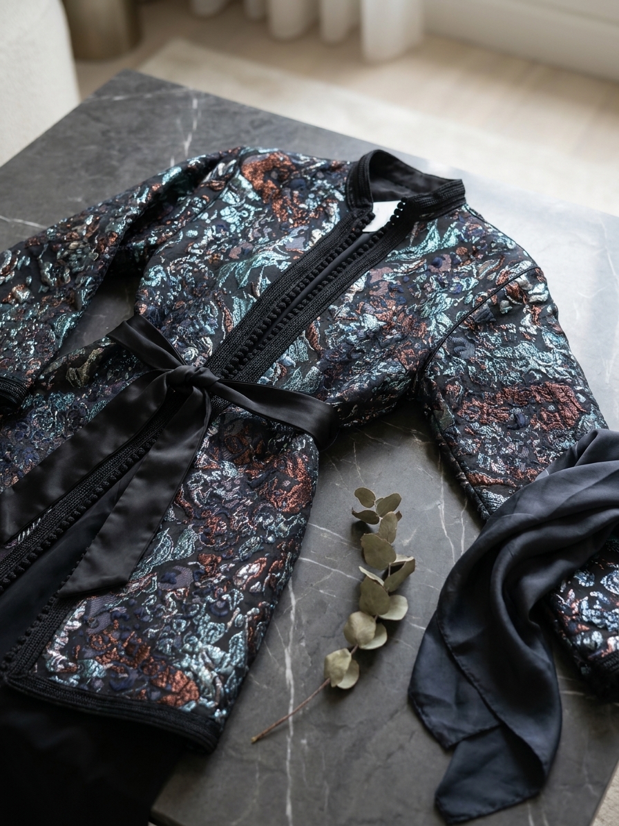 Gilet Long en Brocart Floral - lifestyle