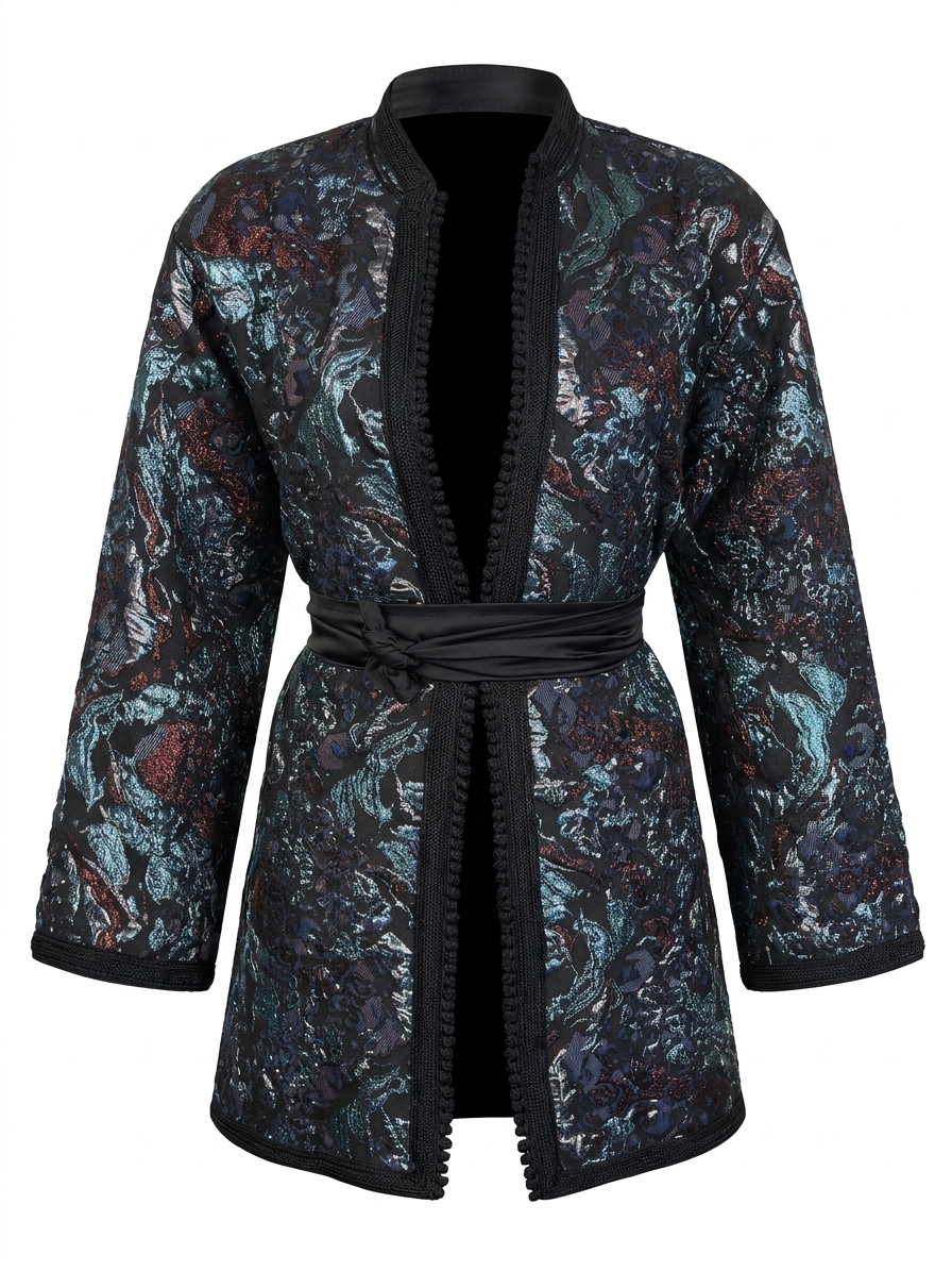 Gilet Long en Brocart Floral - main white