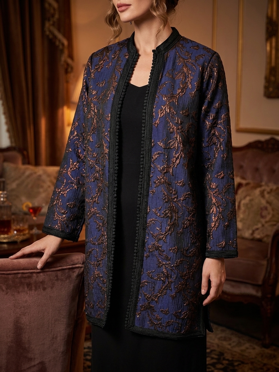 Gilet Long en Brocart Floral - worn festive