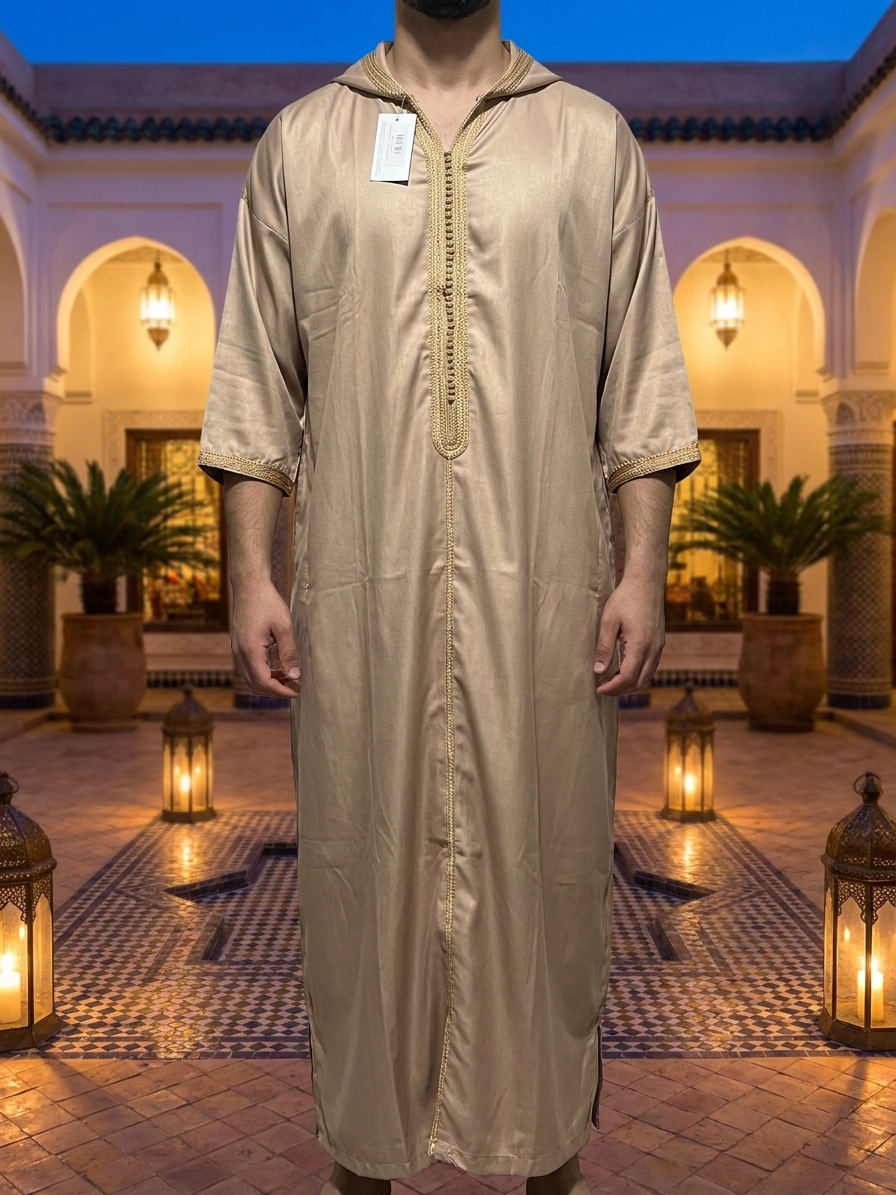 Djellaba Gandoura Brodée à Capuche - worn festive