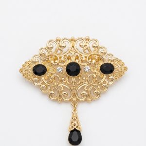 Broche Kenza à Pendentif Goutte Black - packshot fond blanc