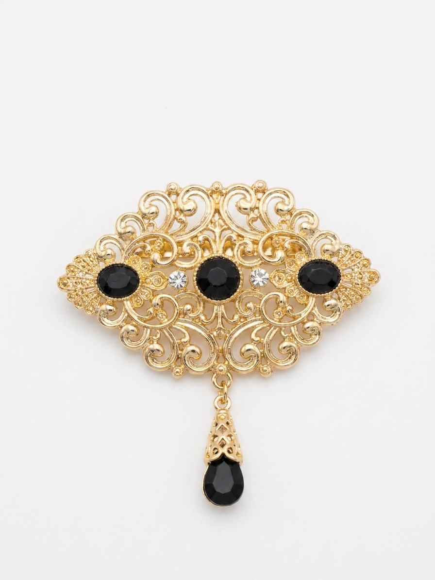 Broche Kenza à Pendentif Goutte Black - packshot fond blanc