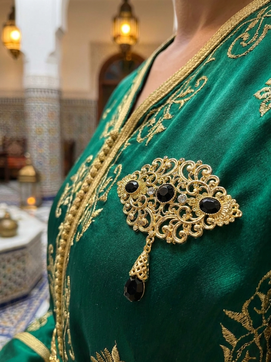 Broche Orientale à Pendentif Goutte - worn festive