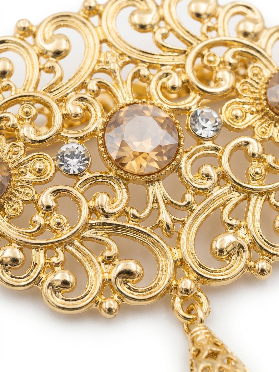 Broche Orientale à Pendentif Goutte - detail zoom
