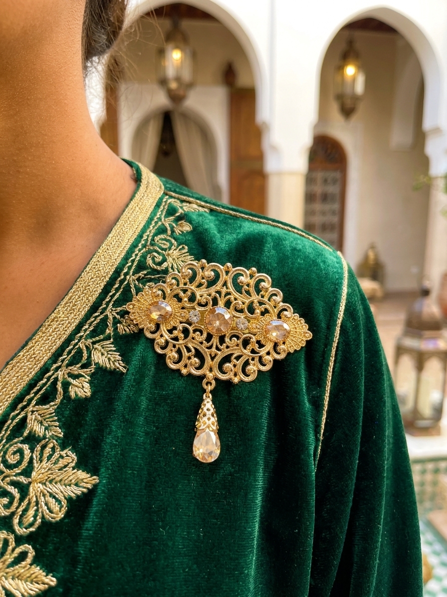 Broche Orientale à Pendentif Goutte - worn festive