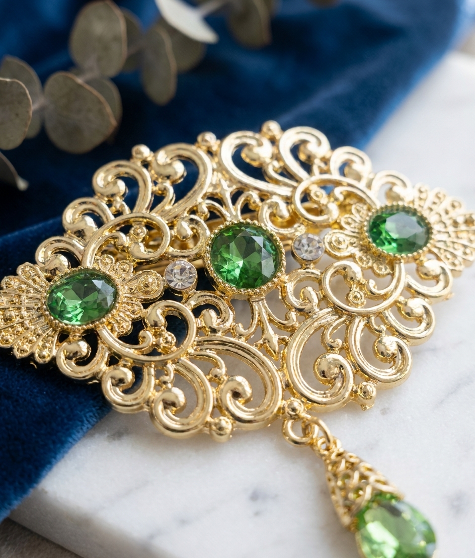 Broche Orientale à Pendentif Goutte - detail zoom