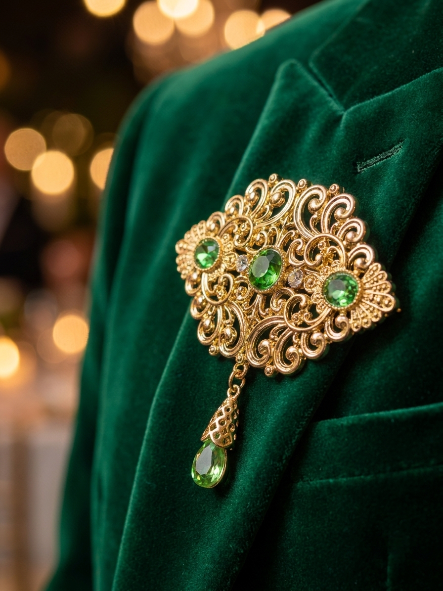 Broche Orientale à Pendentif Goutte - worn festive