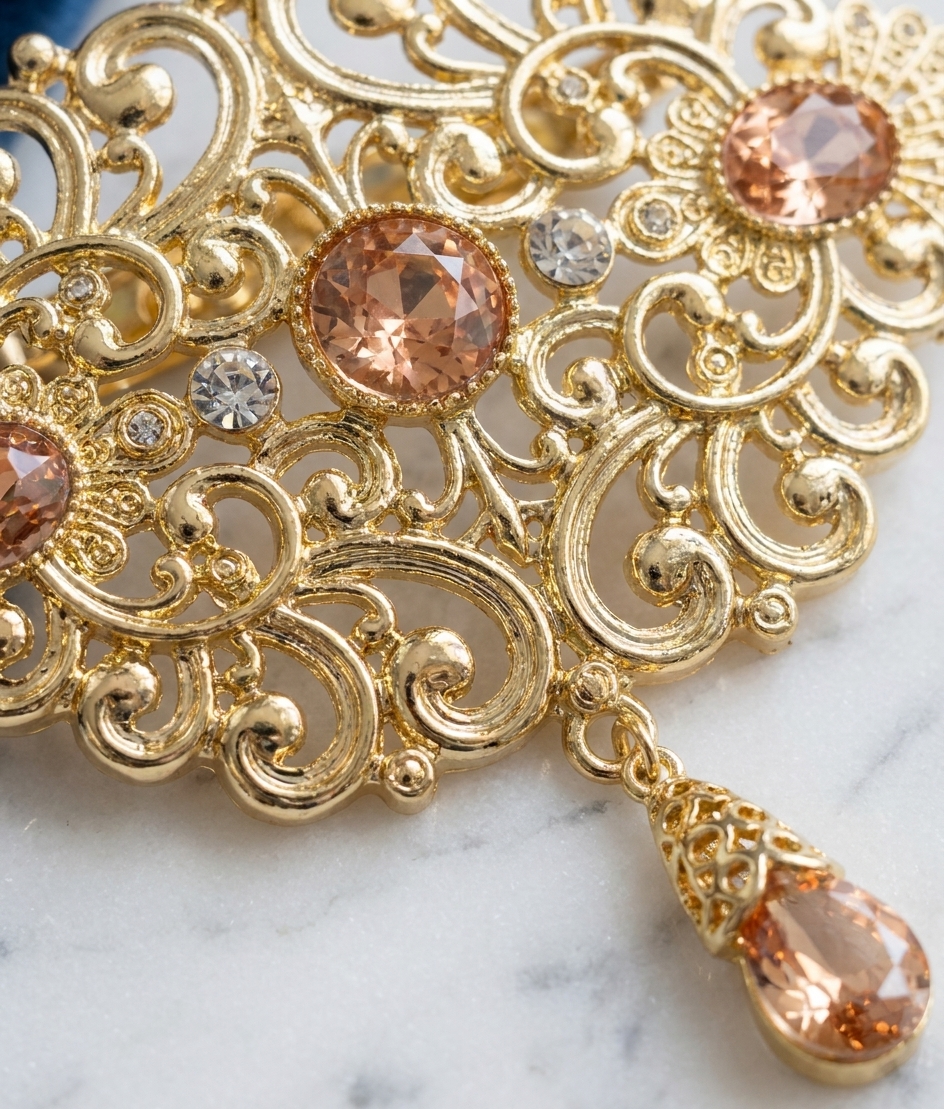 Broche Orientale à Pendentif Goutte - detail zoom