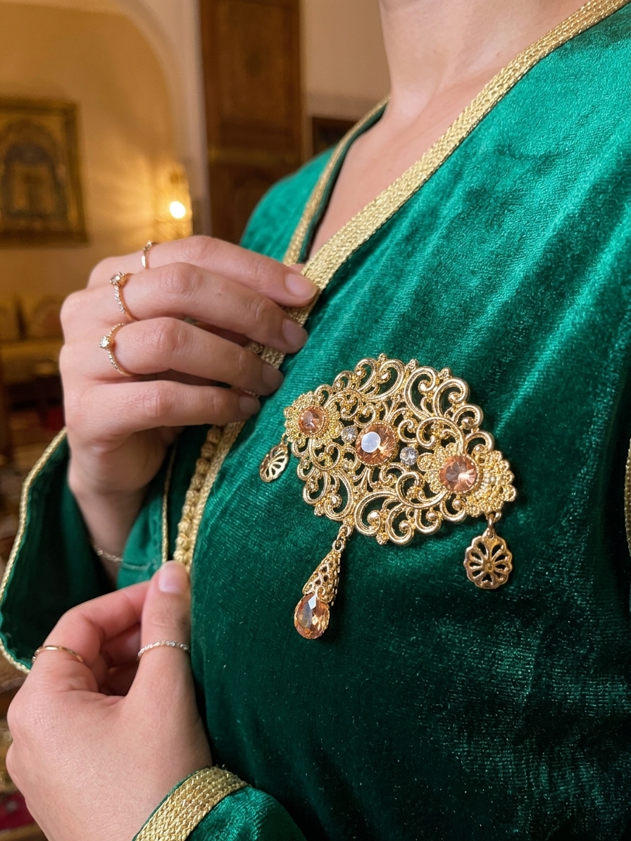 Broche Orientale à Pendentif Goutte - worn festive