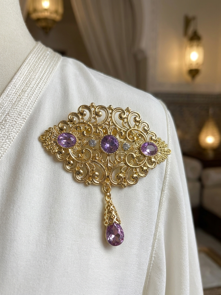 Broche Orientale à Pendentif Goutte - worn festive