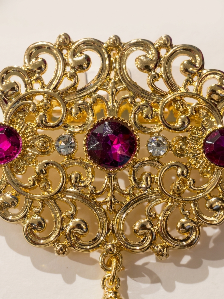 Broche Orientale à Pendentif Goutte - detail zoom