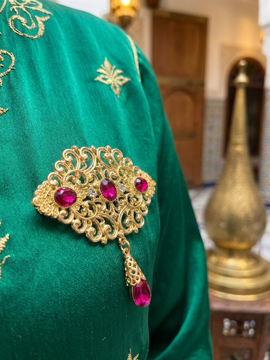 Broche Orientale à Pendentif Goutte - worn festive