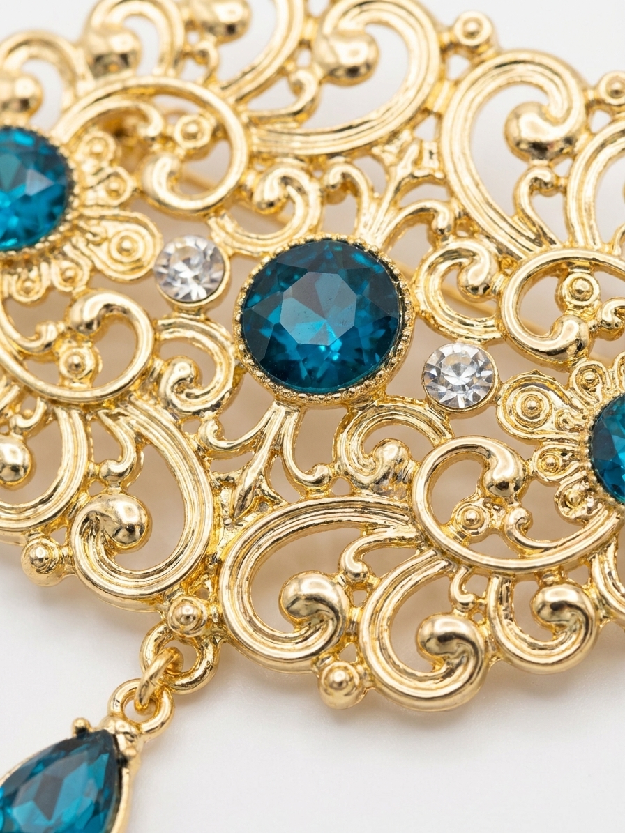 Broche Orientale à Pendentif Goutte - detail zoom