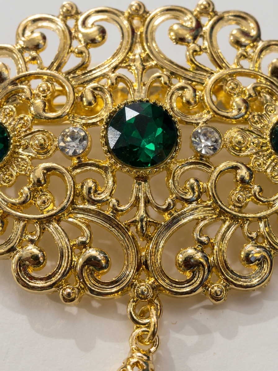 Broche Orientale à Pendentif Goutte - detail zoom
