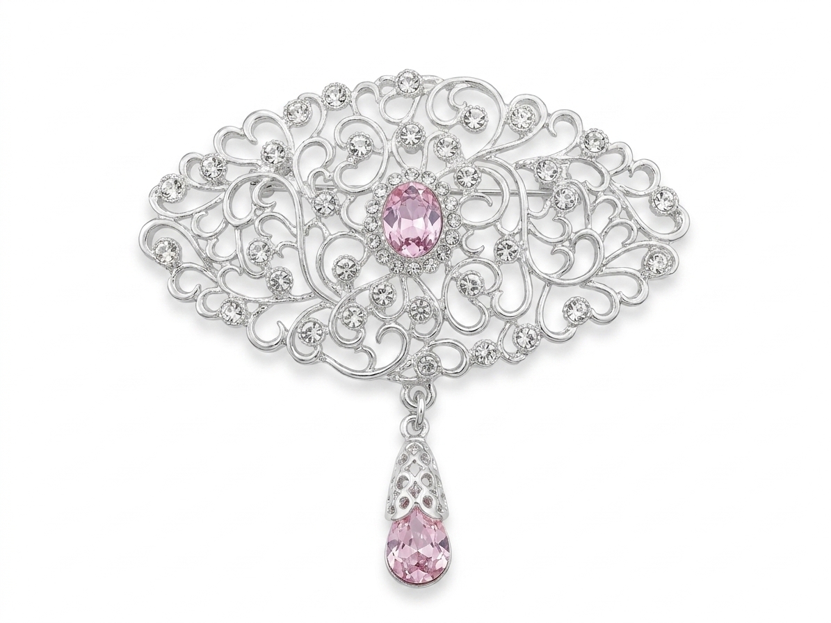 Broche Ornementale avec Pendentif - main white