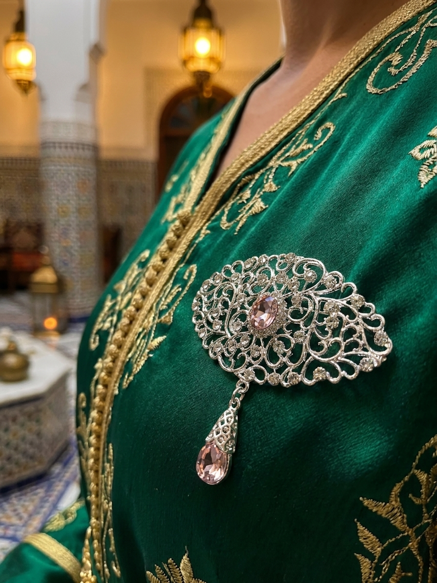Broche Ornementale avec Pendentif - worn festive