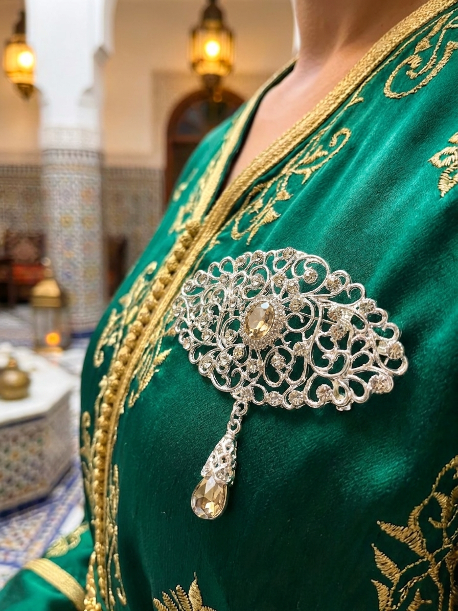 Broche Ornementale avec Pendentif - worn festive