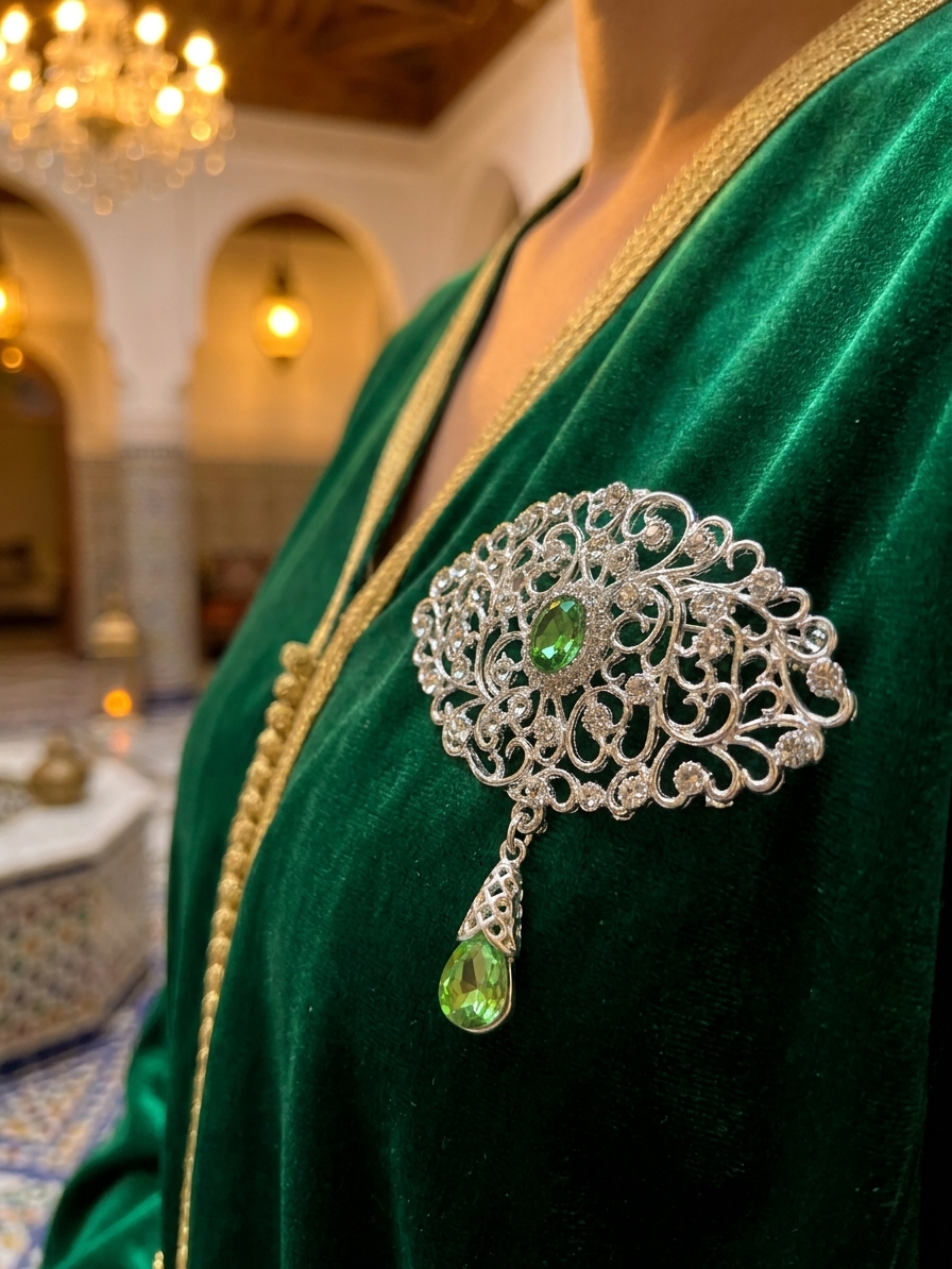 Broche Ornementale avec Pendentif - worn festive