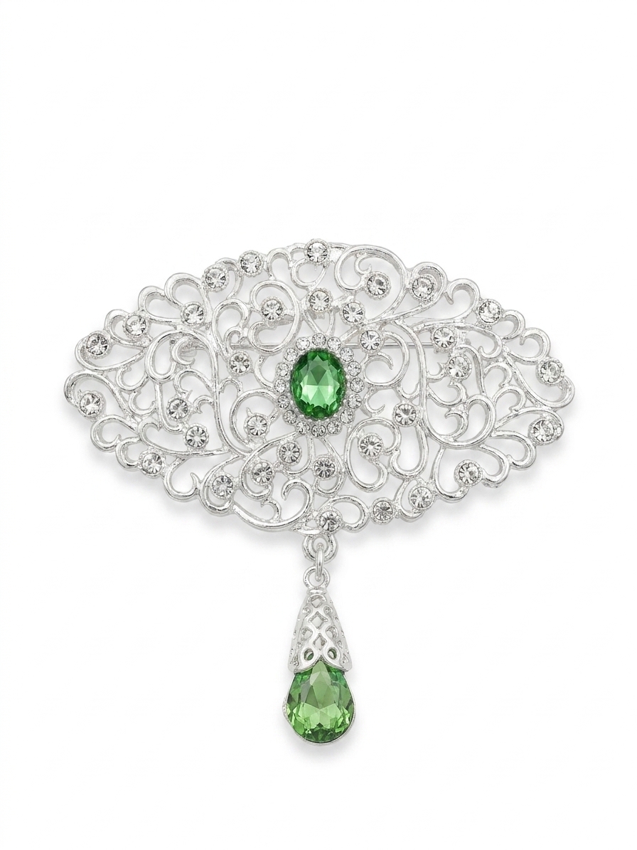 Broche Ornementale avec Pendentif - main white