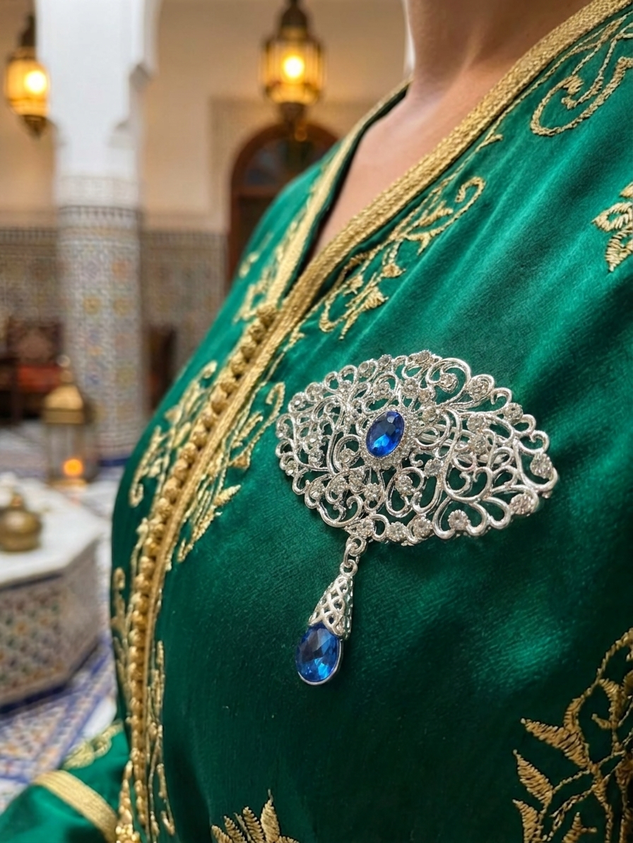 Broche Ornementale avec Pendentif - worn festive