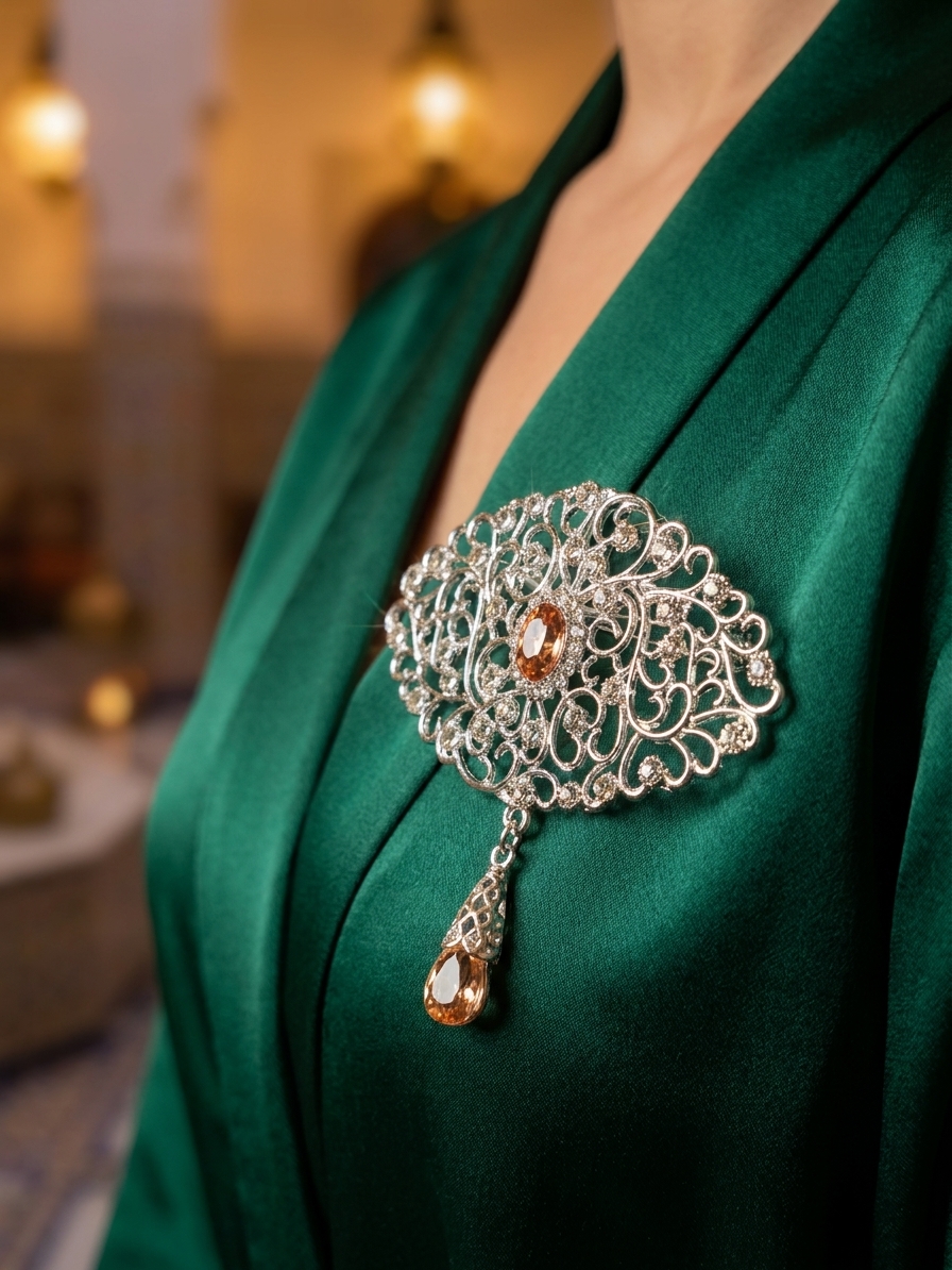 Broche Ornementale avec Pendentif - worn festive