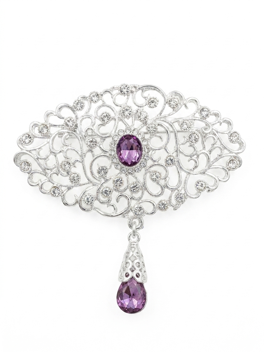 Broche Ornementale avec Pendentif - main white