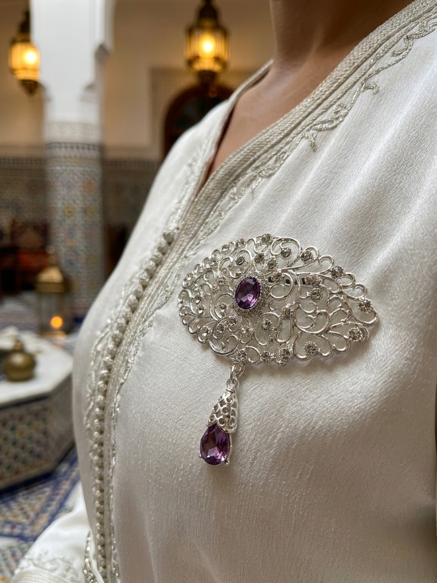 Broche Ornementale avec Pendentif - worn festive