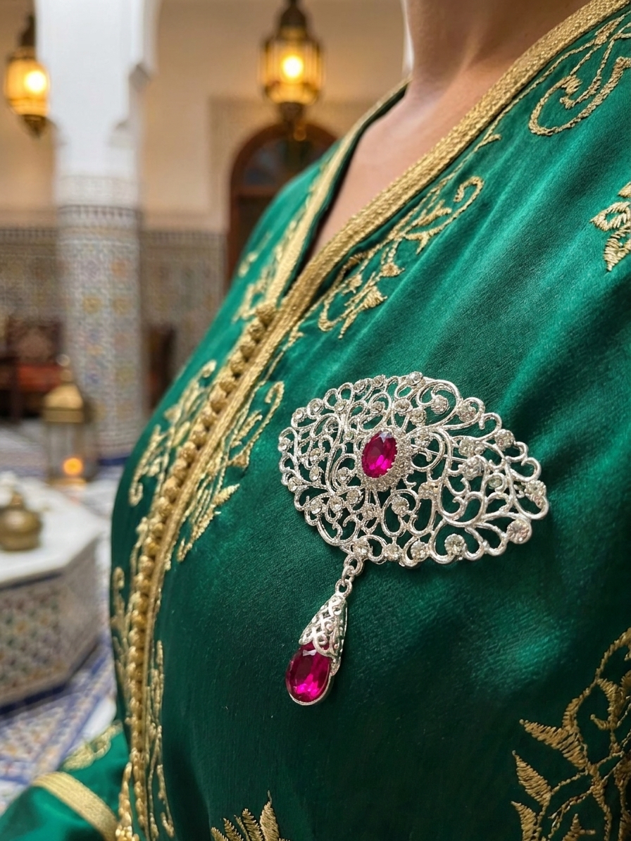 Broche Ornementale avec Pendentif - worn festive